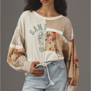 Anthropologie Pilcro Patchwork Batwing Mesh Floral Top XS